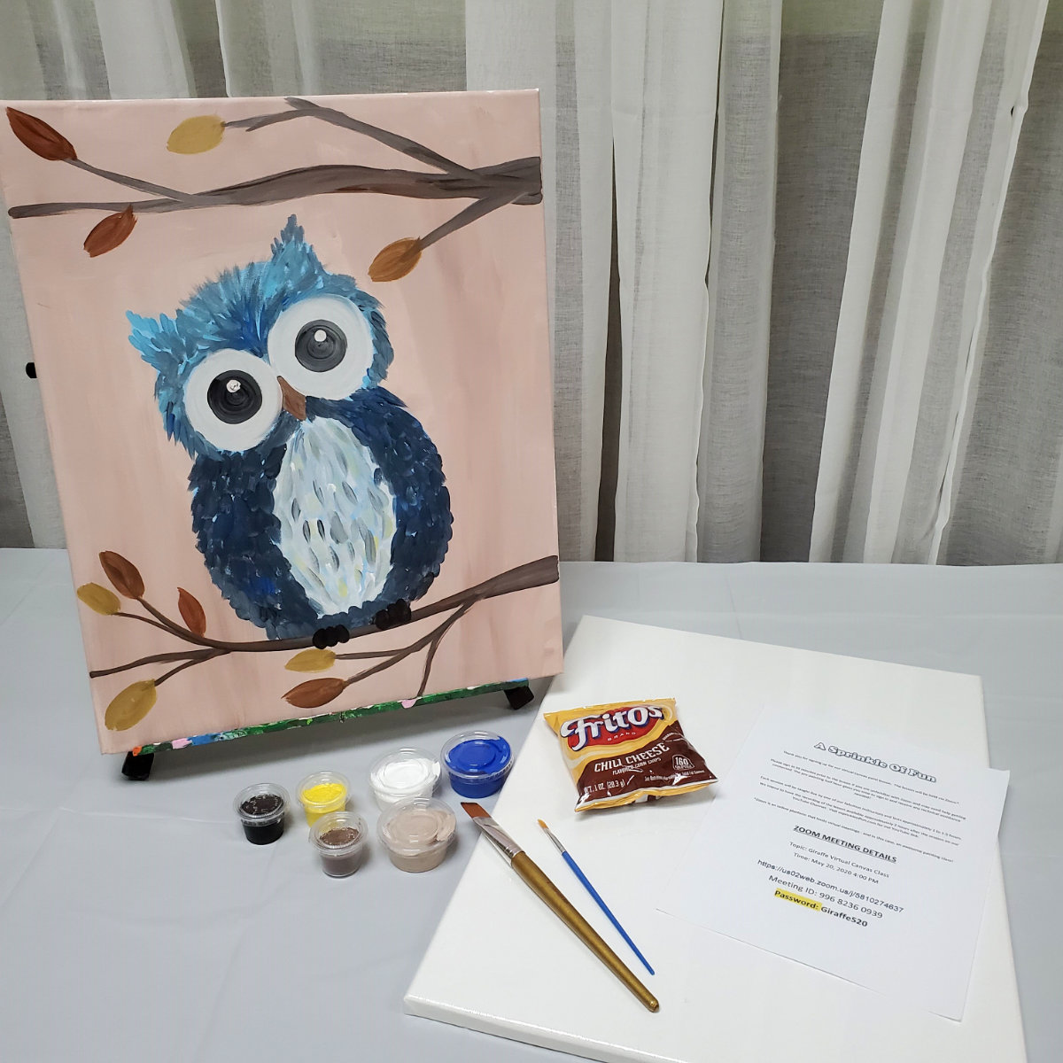 Adult Virtual Owl Canvas Paint Pre-Recorded Lesson - A Sprinkle of Fun